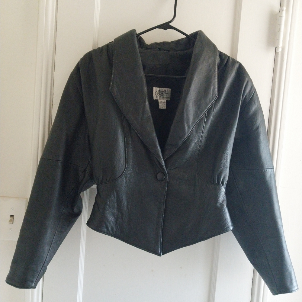 VINTAGE 80s/90s Cropped Leather Blazer Jacket Brass Plum by Nordstrom